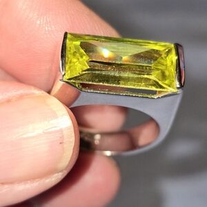 Silver Ring with Yellow Gemstone Artisan Made In China Size 8